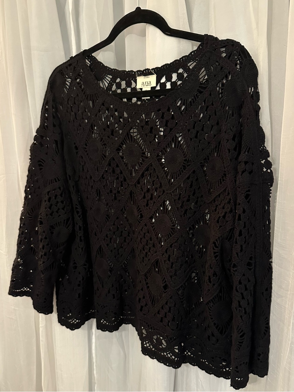 a.n.a Black Crochet Knit Top with Open Lace Motif - Picture 2 of 7